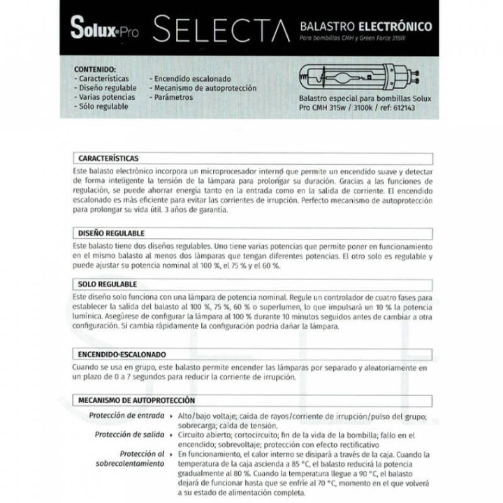 Balastro Electrónico Selecta 315W LEC | Mejora tu cultivo de marihuana