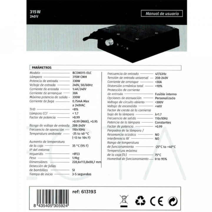 Balastro Electrónico Selecta 315W LEC | Mejora tu cultivo de marihuana