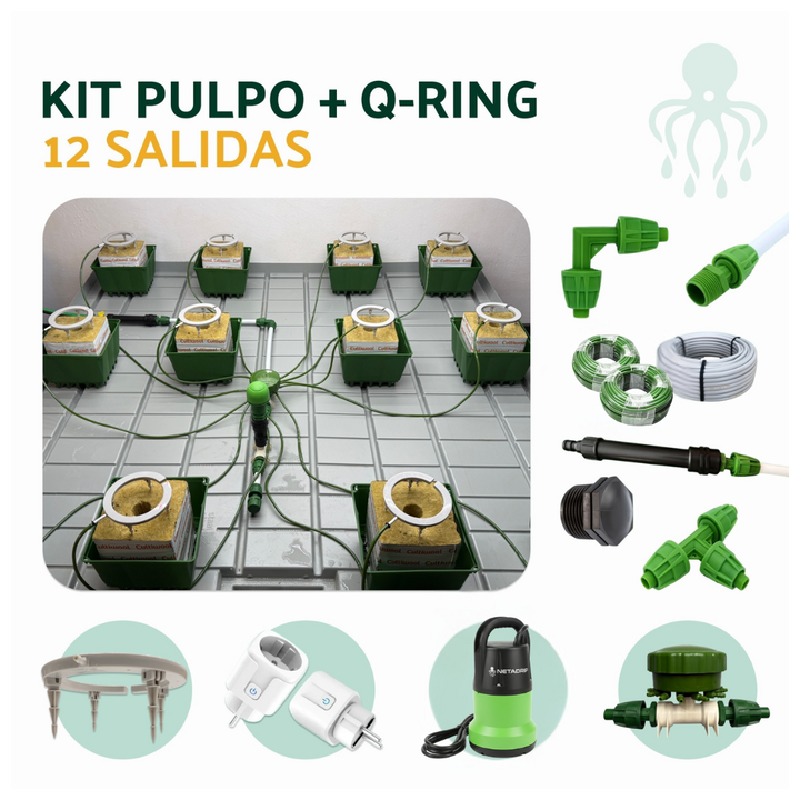 Kit de riego automatico Pulpo Qring 12 plantas Netadrip